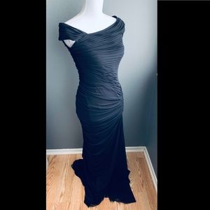 Tadashi Shoji Black Ruched Evening Gown!